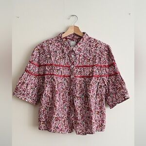 Anthropologie Pink Floral Button-Front Blouse